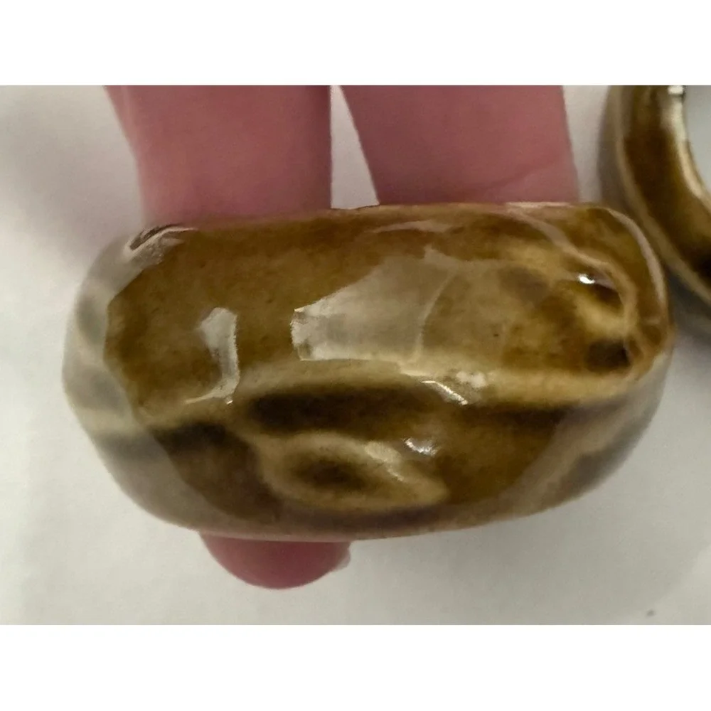 Set of 6 Vintage Ceramic Napkin Holders Pottery Brown Yellow Glaze